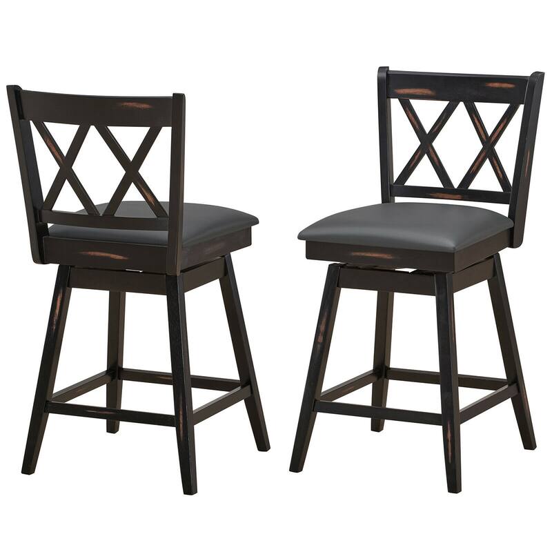 Gymax Set of 2 Barstools Swivel Counter Height Chairs w/Rubber Wood - See Details
