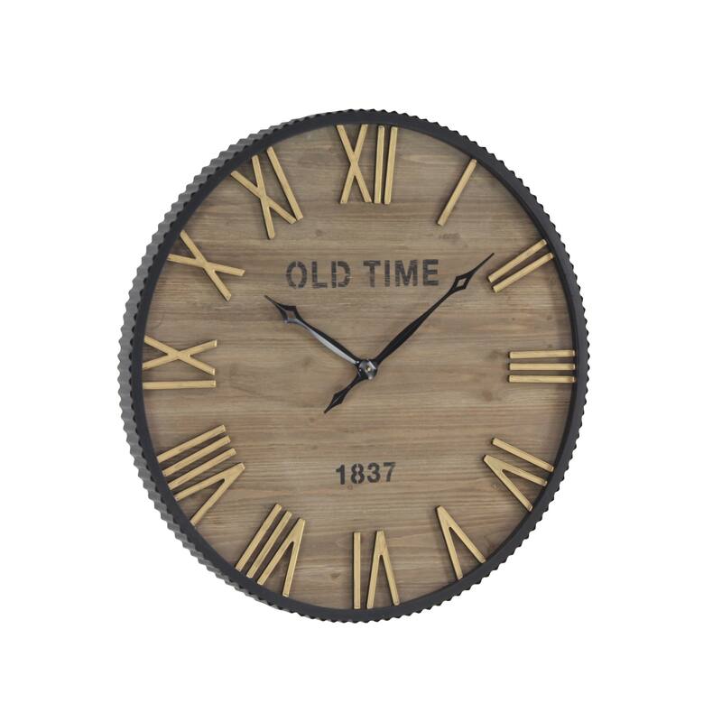 Wooden Wall Clock with Gold Accents - Brown - Roche River Decor - 3"W x 36"L x 36"H