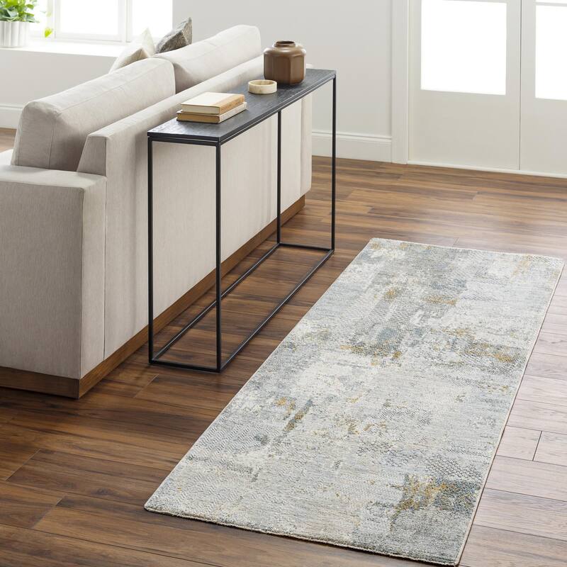 Livabliss Dresden Mid-Century Modern Abstract Area Rug - Taupe/Blue - 2' 7" x 7' 3" - Runner