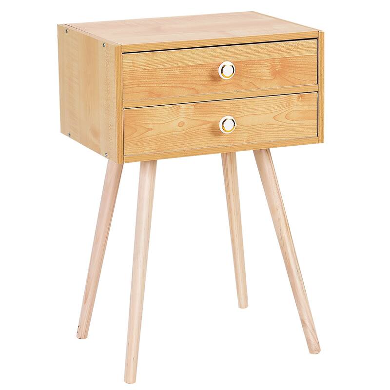 Costway Mid Century Modern 2 Drawers Nightstand In Natural Sofa Side
