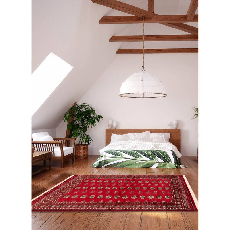 ECARPETGALLERY Hand-knotted Peshawar Bokhara Red Wool Rug - 5'7 x 8'0