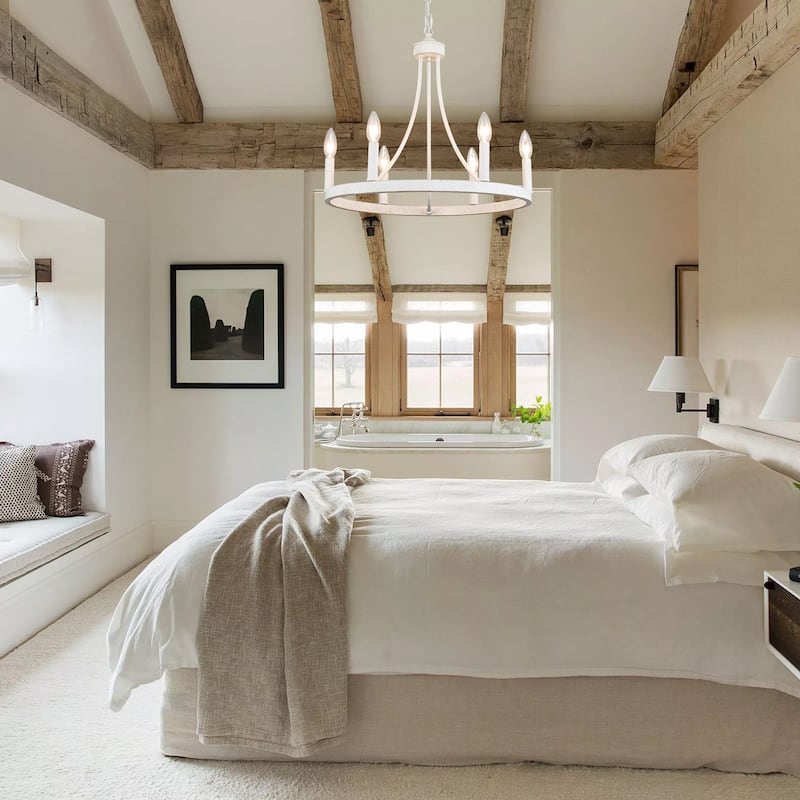 6-Light Farmhouse Chandelier, Modern Wagon Wheel Chandelier for Dining Room Living Room Bedroom Kitchen