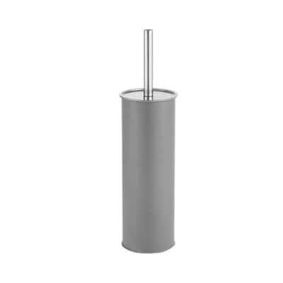 Toilet Brush And Metal Holder With Lid (Gray)