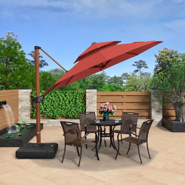 10 foot diameter circular wood patio umbrella Wood-Grain Aluminum (10-13 ft) double canopy design Domi Cantilever Umbrella Wood Grain-