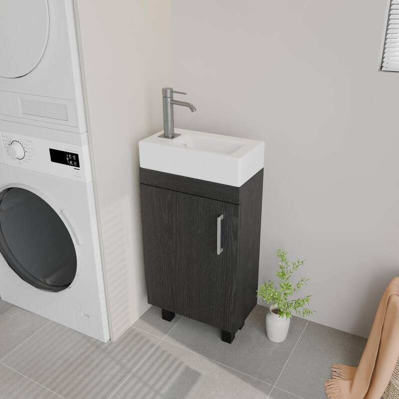 GDFStudio - Dominic 16-Inch Compact Freestanding Bathroom Vanity with Undermount Ceramic Sink and Smart Storage Cabinet