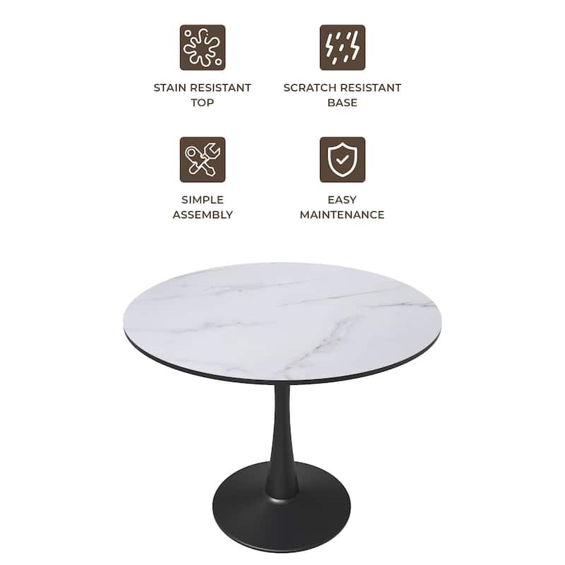 Bristol 32" Mid Century Modern Round Dining Table, MDF Wood Top & Glossy Iron Pedestal Base for Kitchen & Dining Room
