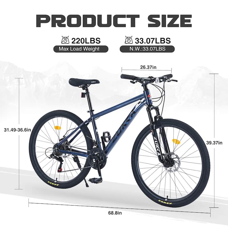 27.5 Inch Cycling Bicycle, 21 Speed Mountain Bike w/Front Suspension, Dual Disc Brakes, Aluminum Alloy Frame for Boys and Girls