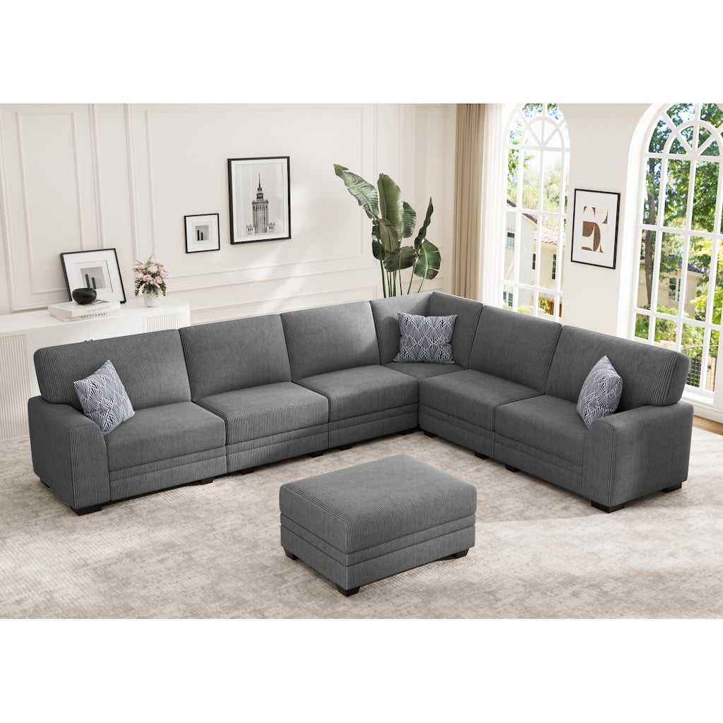 7 Piece Modular Corduroy Sectional With Ottoman