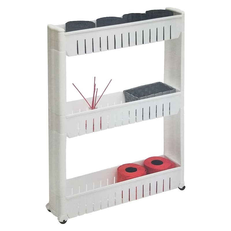 Multi-Purpose Slim Rolling Cart - 3-Tier Utility Organizer - 28.5" H x 21.5" L x 5.1"W - White