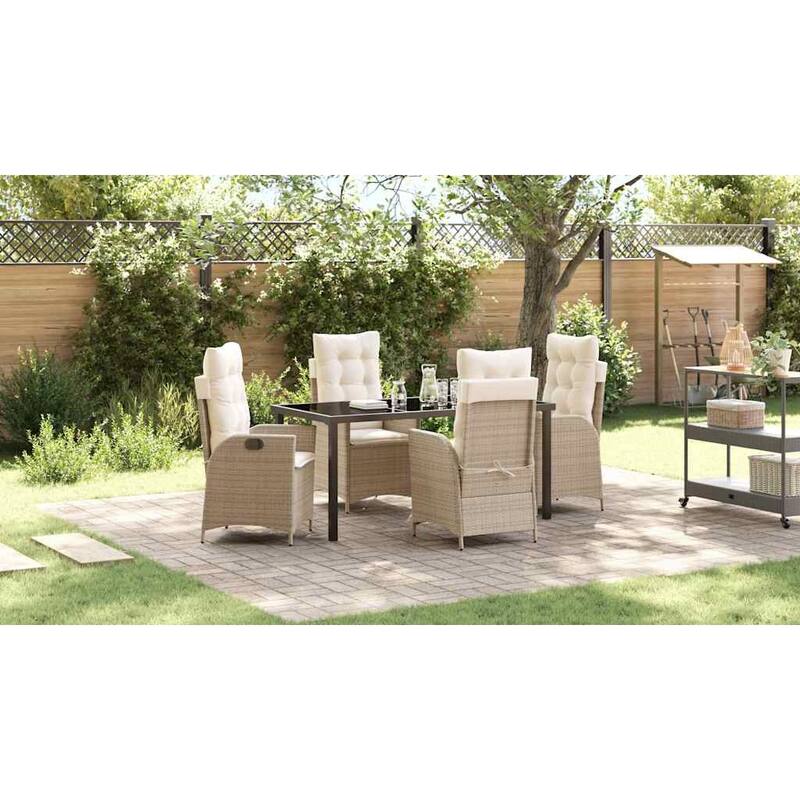 vidaXL Garden Dining Set with Cushion Poly Rattan - Beige-21.46x24.02x43.31"