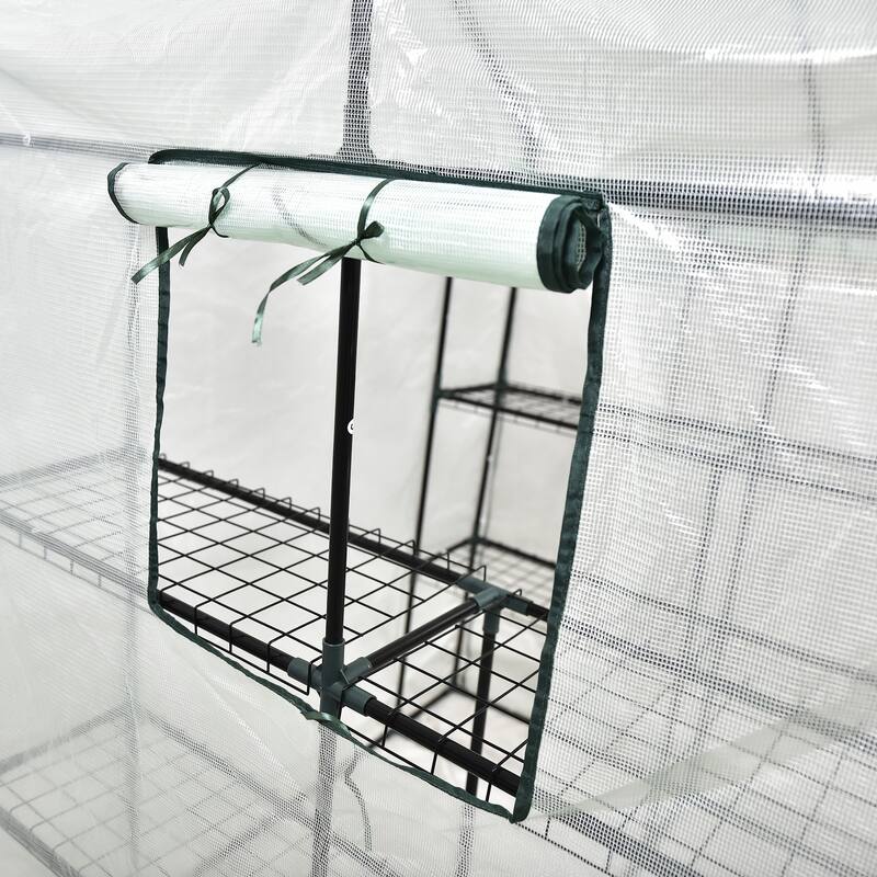 Portable Walk-in Green House , with 2 Tiers 8 Shelves Indoor and Outdoor Greenhouse for Garden/Patio/Backyard/Balcony