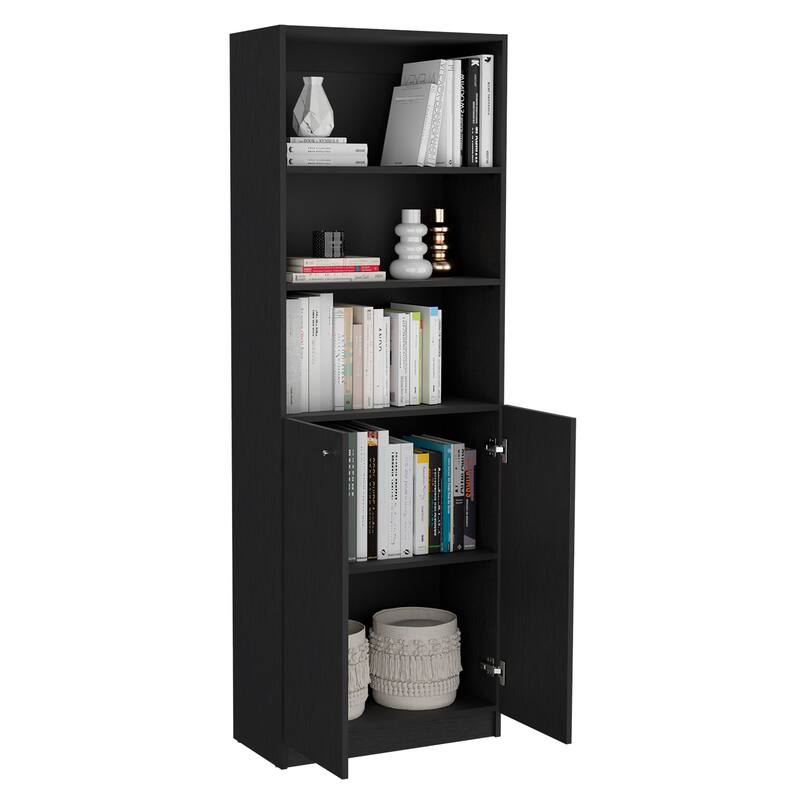 FM FURNITURE Acoma 3 Piece Living Room Set with Sutton 4 Shelves Bookcase + 2 Sutton 2-Door Bookcase, Black