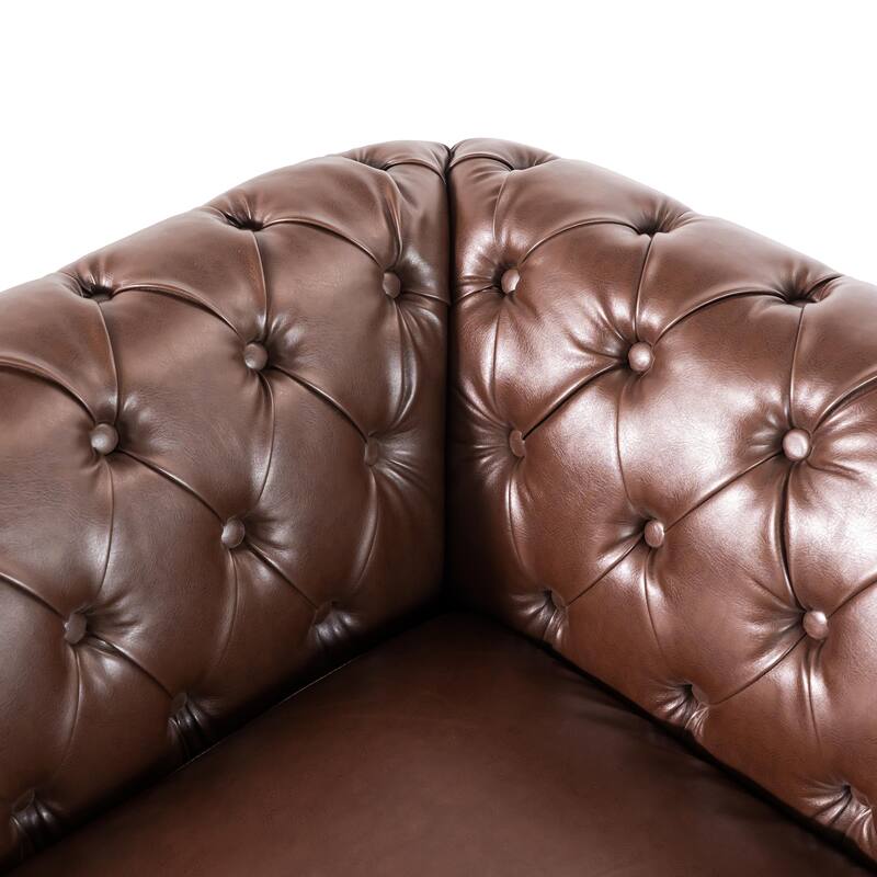 L-Shaped Sectional Sofa with Nailhead Trim & Wooden Legs, PU Leather Upholstered Sofa, Large Corner 6-Seater Sofa