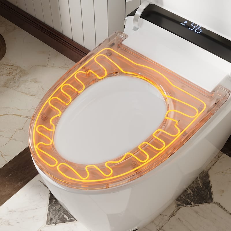 Smart One-Piece Toilet with Built-in Bidet, Heated Seat, Auto Open Lid, UV-C Sterilization, Remote Control, White