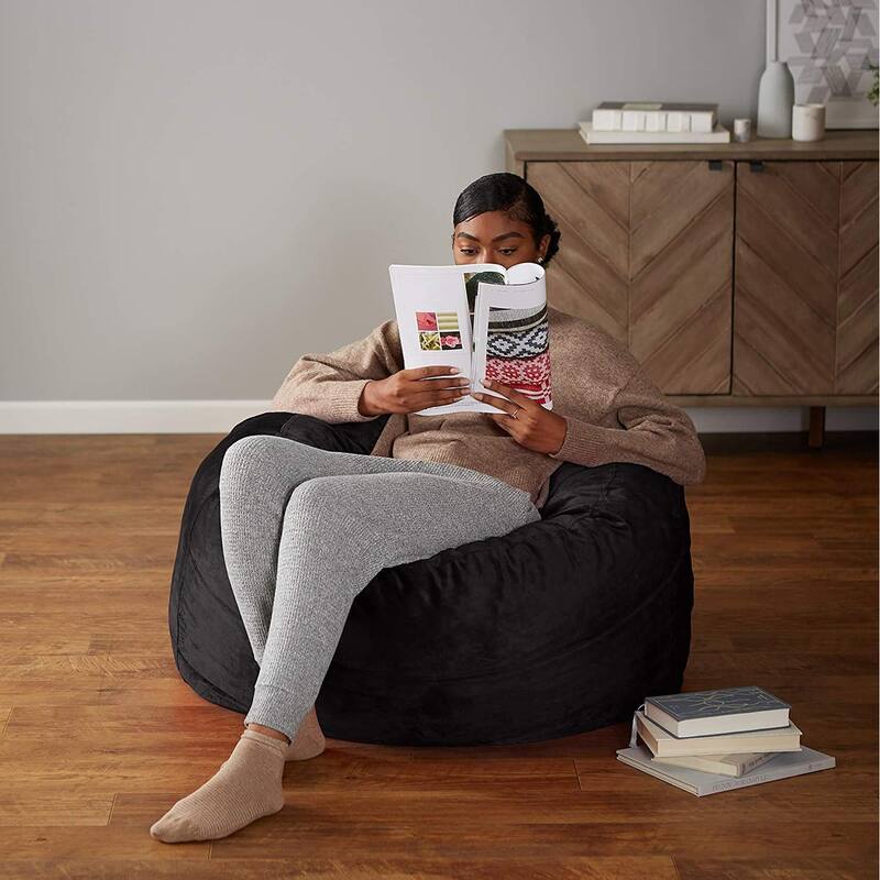 Memory Foam Filled Bean Bag Chair With Microfiber Cover, 3 ft, Brown