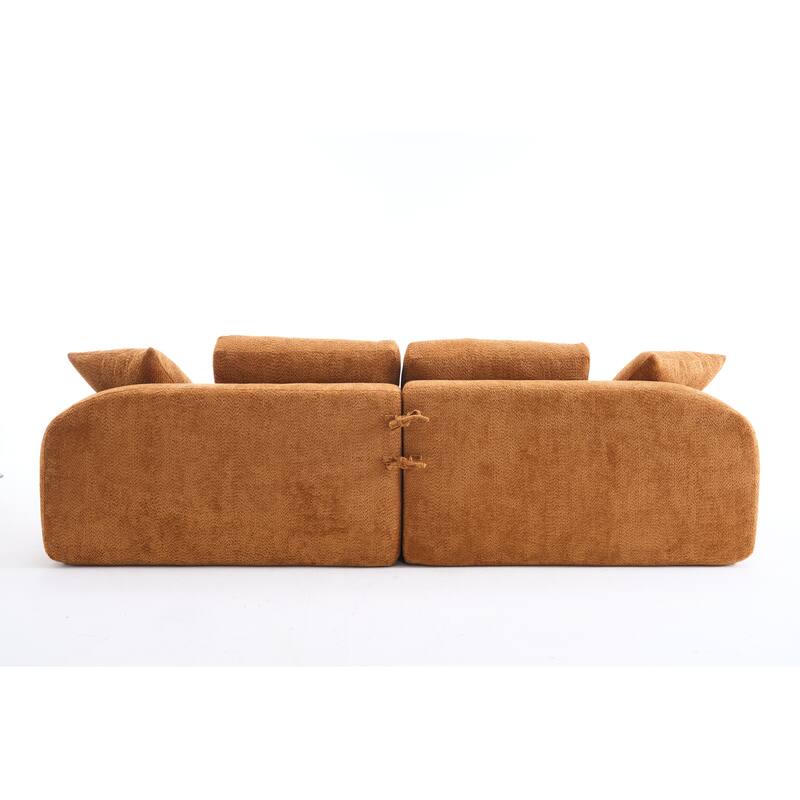 4-seater Orange Compression Sofa, Fabric, Foam+Spring, 103"L x 36"W x 26"H