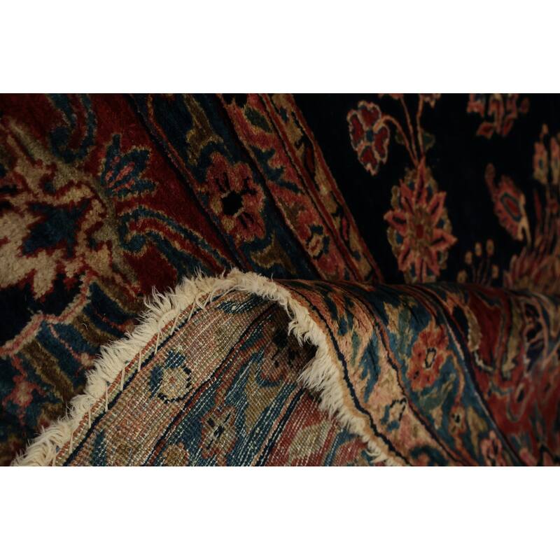 Hand Knotted Oriental 100% Wool Carpet Traditional Floral Navy Blue & Blues Sarouk Area Rug - 17' 3'' X 11' 4''