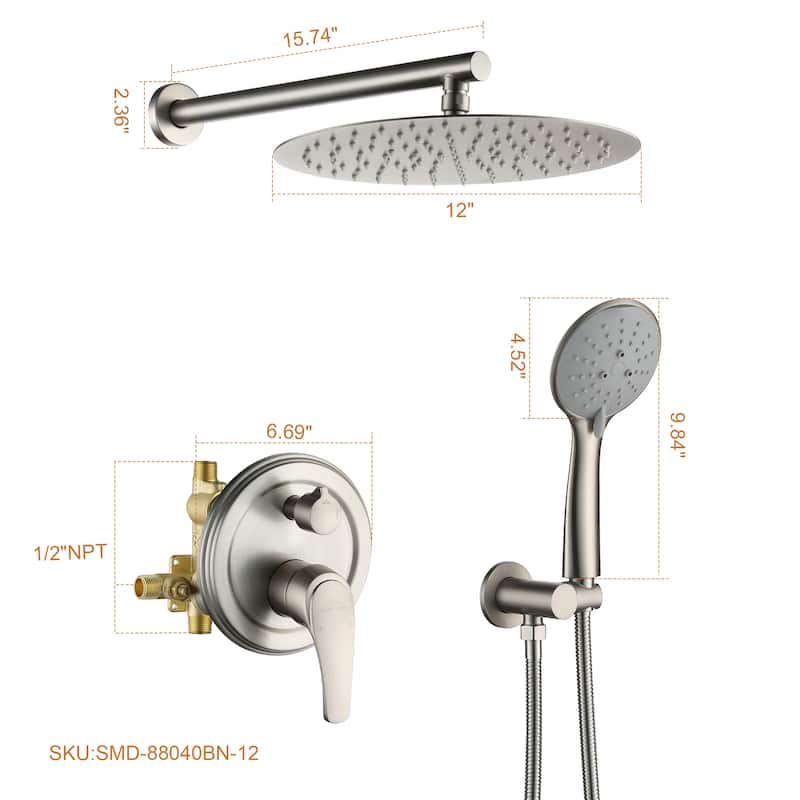 5-Spray Patterns with 9/10/12-in Wall Mount Dual Shower Heads