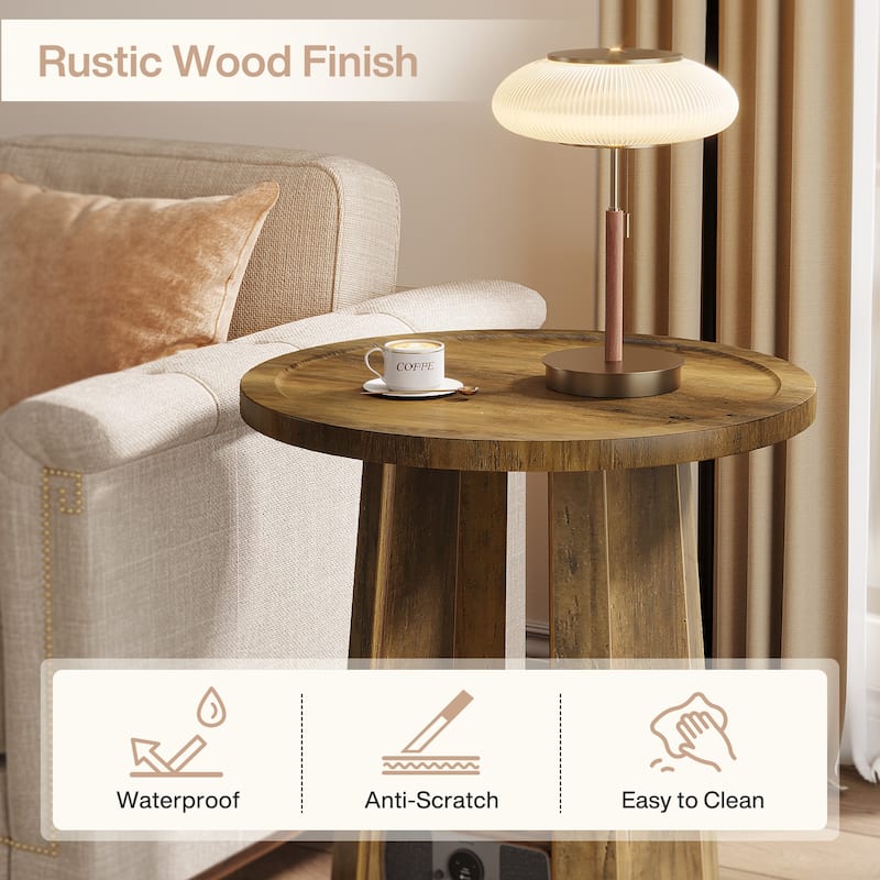 2-Tier Round End Table with storage, Farmhouse Side Table with Sturdy Base