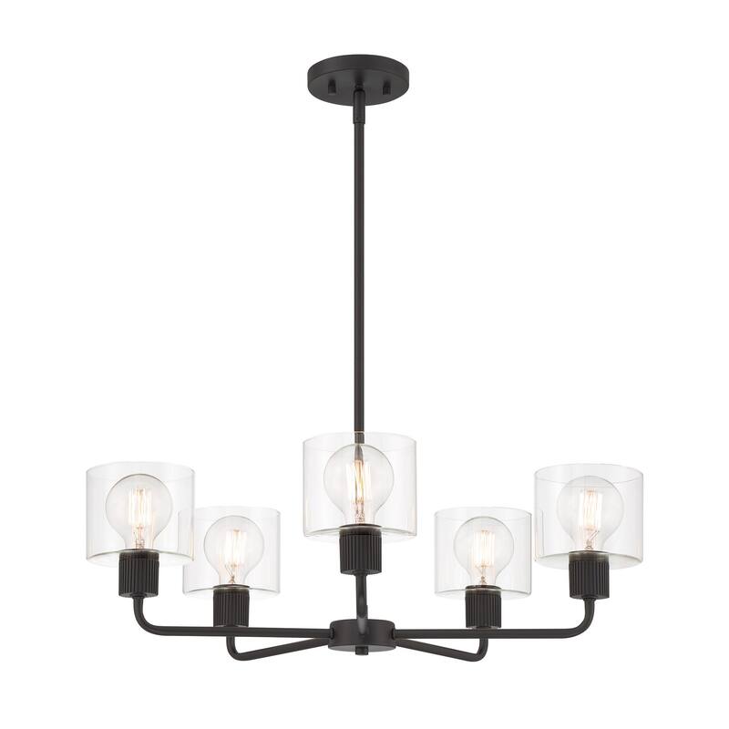 Vibrato 27 in. 5-Light Matte Black Transitional Chandelier with with Clear Glass Shades