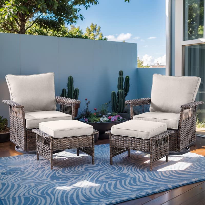 Outdoor Swivel Chair Gliders Chair Ottoman - Beige - Brown