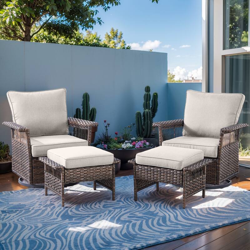 Gymojoy Patio Furniture Set with Professional Outdoor Cushions - 4-Piece included Swivel Glider - Beige