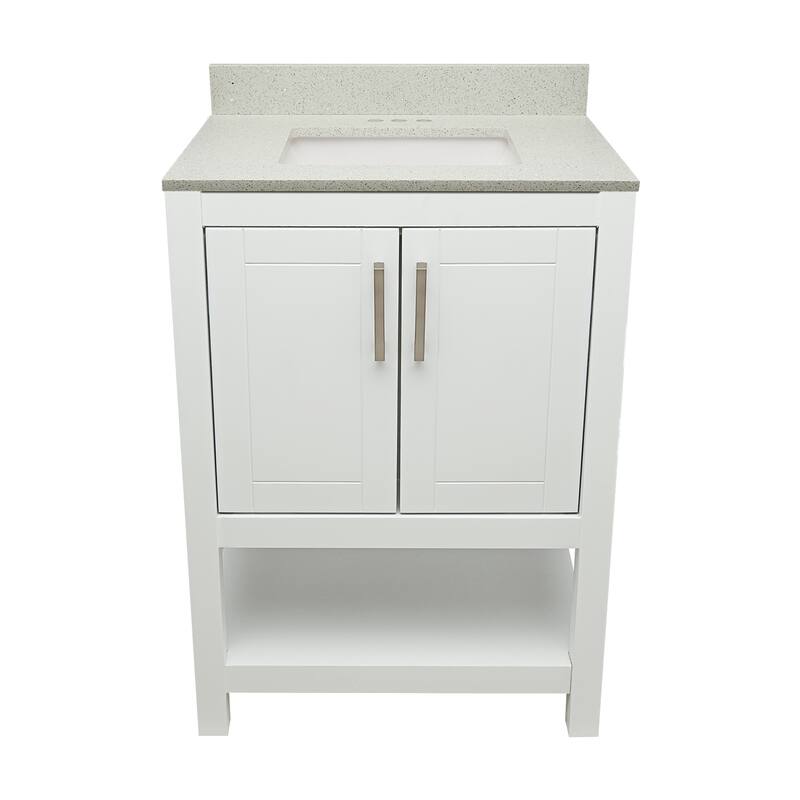 Taos 25" Bathroom Vanity with Cultured Marble Vanity Top Sink in White with White Basin - White - Galaxy White