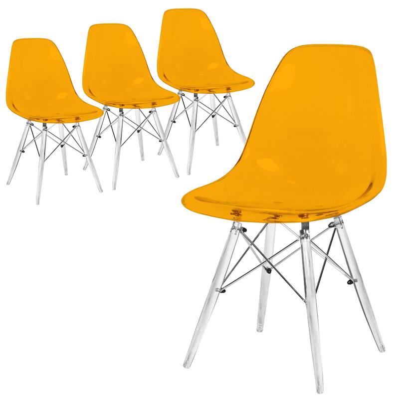 LeisureMod Dover Molded Side Chair with Acrylic Base, Set of 4 - Red - 36 x 32.4 x 16.25