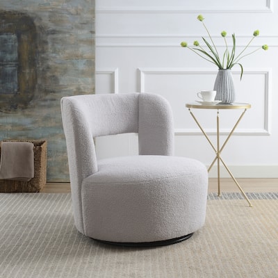 Swivel Barrel Chair with Soft Teddy Fabric for Living Room