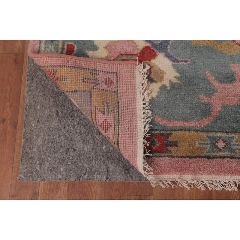 Pink Oushak Area Rug Handmade Transitional Floral Wool Carpet - 9'0"x 12'0"