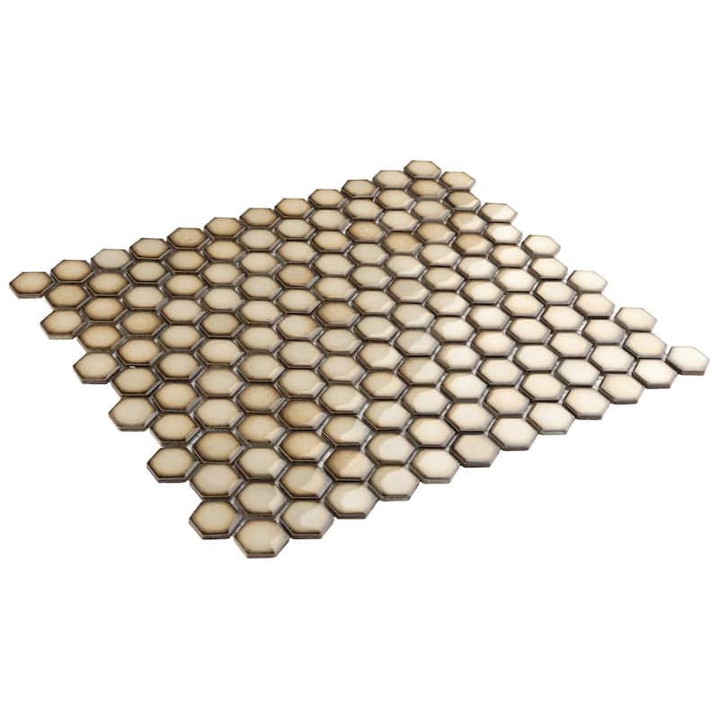 Merola Tile Hudson 1" Hex Caffe 11-7/8" x 13-1/4" Porcelain Mosaic Floor and Wall Tile