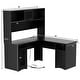 preview thumbnail 16 of 47, L Shaped Desk with File Cabinet and Hutch, Home Office Corner Computer Desk with Drawers and Charge Station