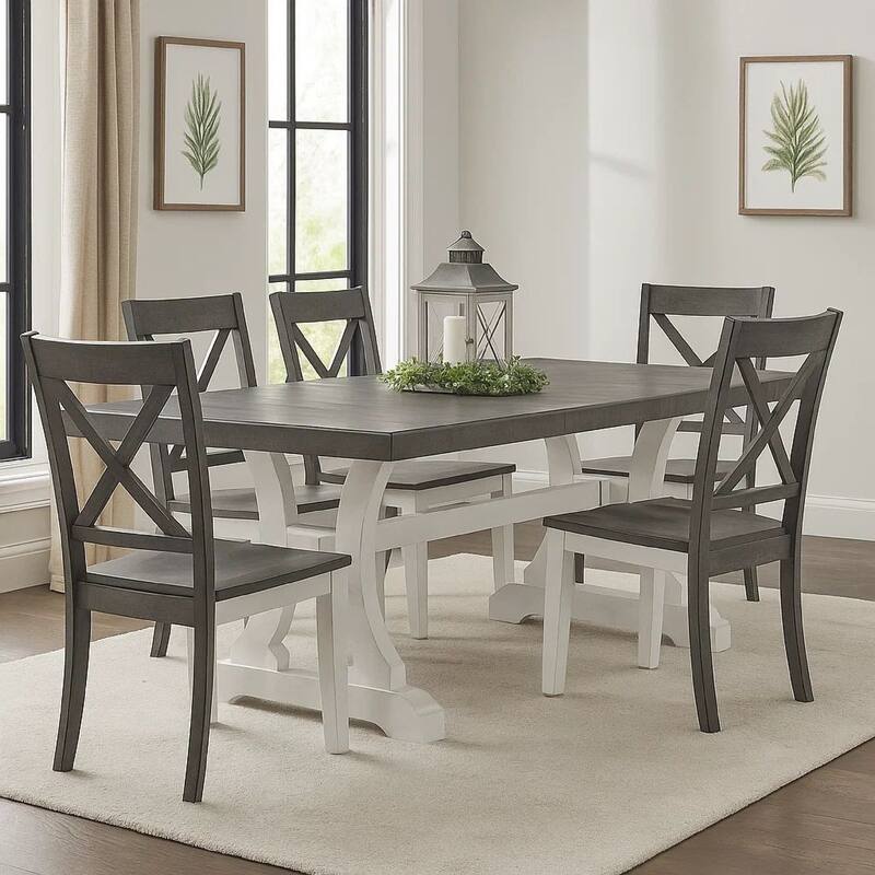 Eya Extendable Dining Table, 68-86 Inch Gray Top, Distressed White - Distressed White, Dark Gray