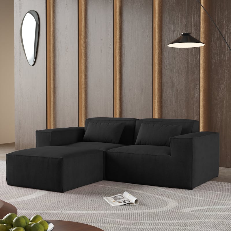 86.62" Modular Sectional Couch, Huge Plus Love Seat Sofa, Modern Comfy Corduroy Couches with Reversible Chaise Ottoman - Black