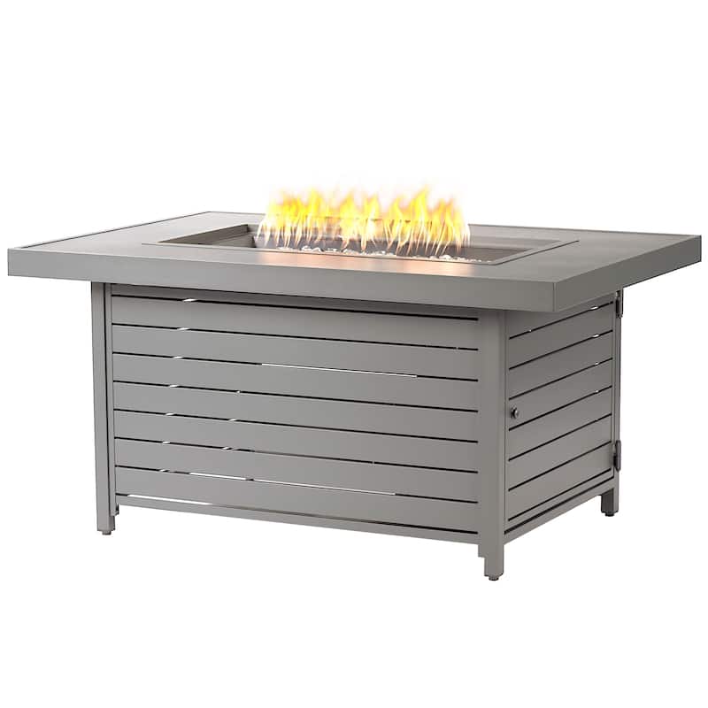 Rectangular 48 in. x 36 in. Aluminum Propane Fire Pit Table, Glass Beads, Two Covers, Lid, 57,000 BTUs - N/A - Off-White