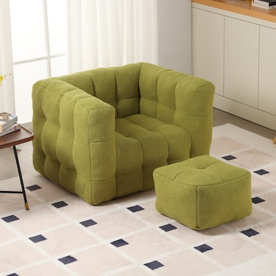 Boucle Upholstered Tufted Modern Non-installation Bean Bag Sofa Chair with Ottoman for Living Room