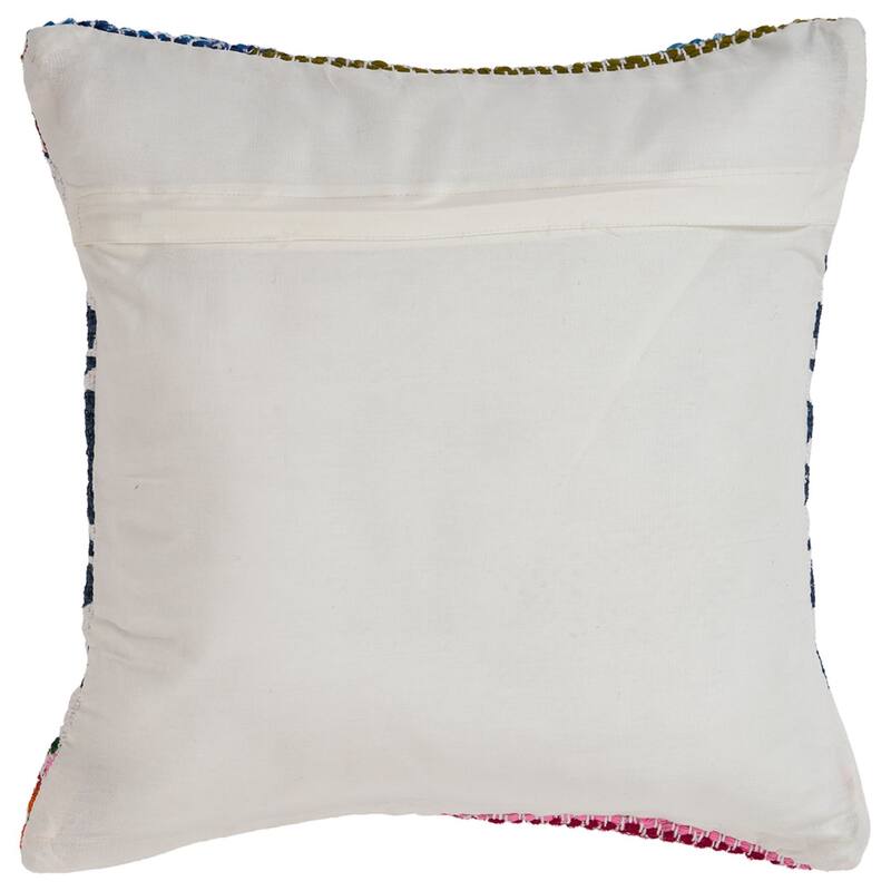 18" Navy Blue and White Globally Inspired Chindi Square Throw Pillow