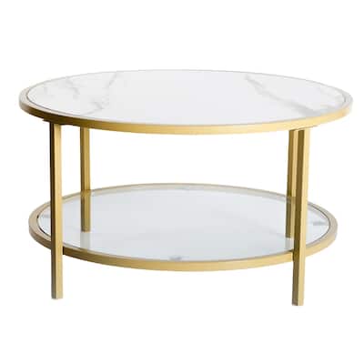 HomyLin Modern Round Coffee Table with Golden Metal Frame