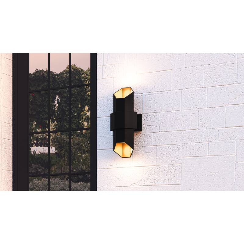 Chasm Integrated LED Matte Black Gold Outdoor Wall Lantern