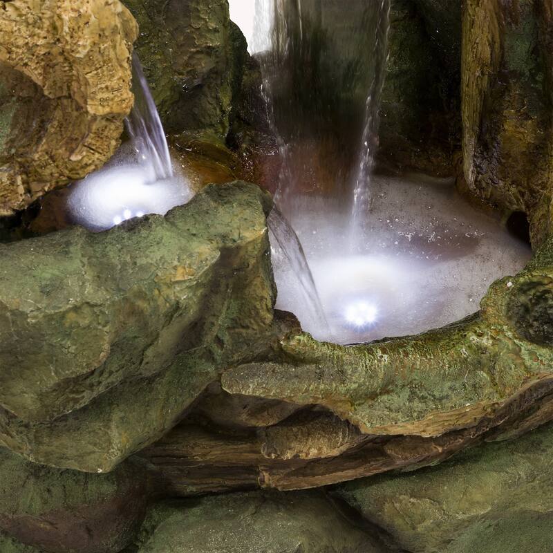 Alpine Corporation 55" Tall Outdoor Natural Cascading Waterfall Fountain with LED Lights