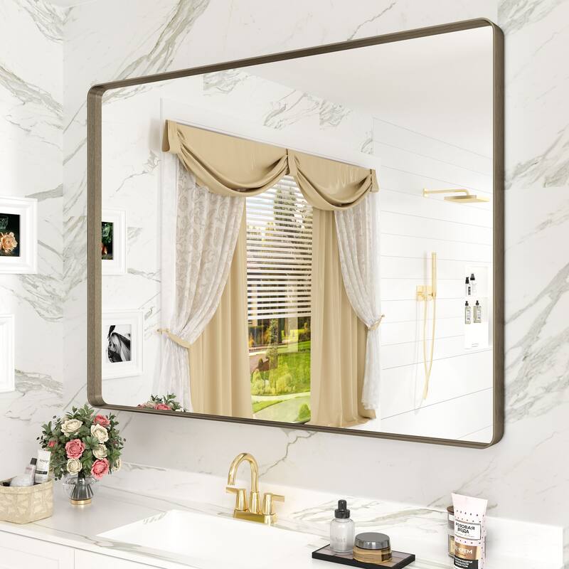 Modern Metal Frame Wall Mounted Bathroom Vanity Mirror - 40x30 - Bronze