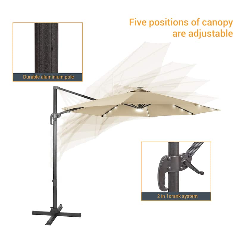 10 Ft LED Offset Cantilever Hanging Patio Umbrella by LIVOOSUN