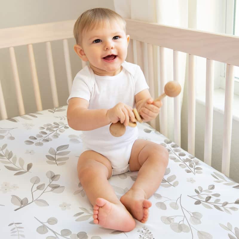 Sweet Jojo Designs Floral Leaf Boy Girl Gender Neutral Unisex 2 Pack Fitted Crib Sheets Ivory Boho Bohemian Watercolor Woodland