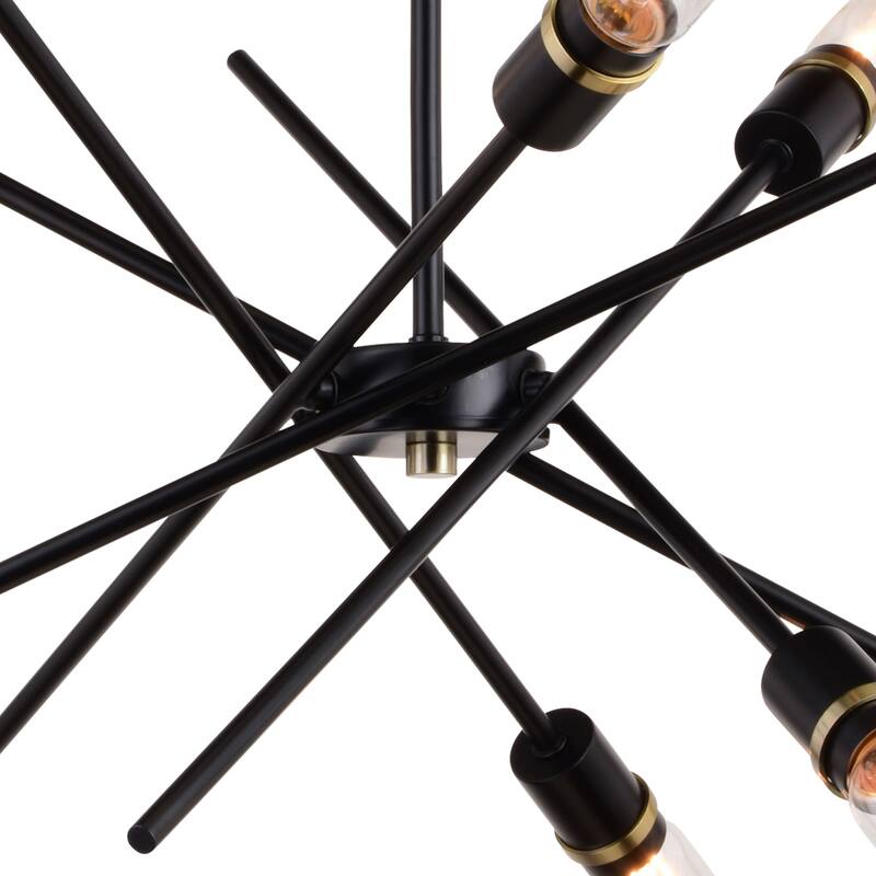 Halsted Black and Satin Brass Mid-Century Modern Sputnik Pendant Light