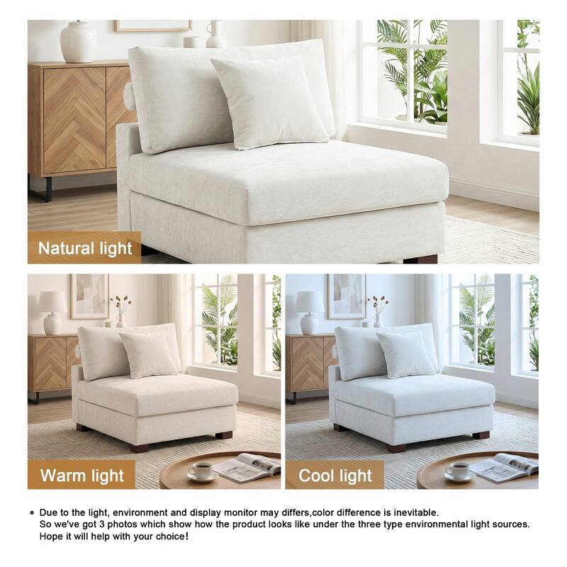 35" W Modern Chenille Armless Accent Chair Sectional Module with Pillows