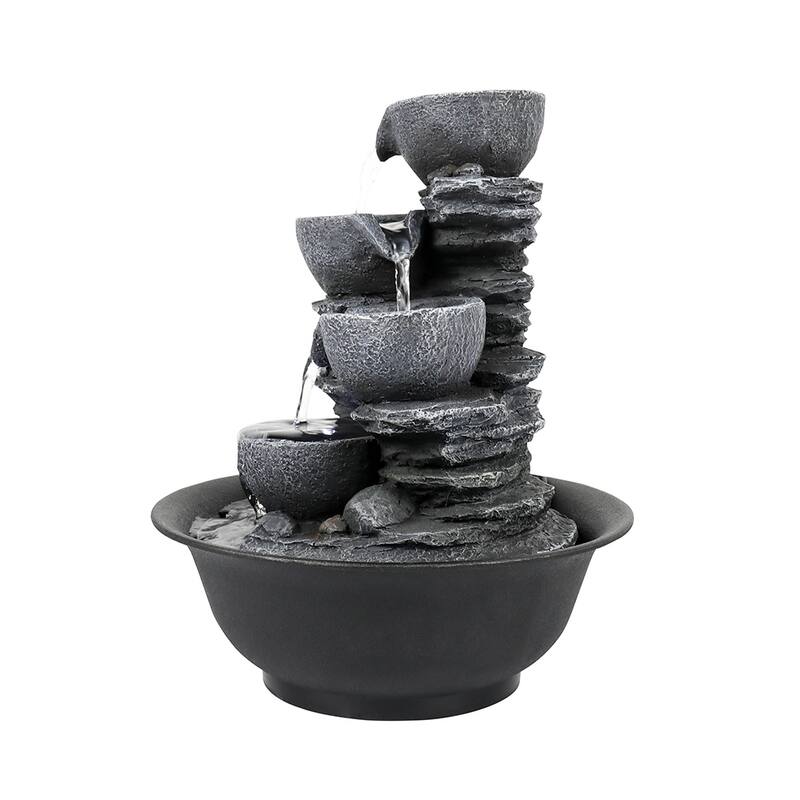 10.6-Inch H 4-Tier Bowls Cascading Tabletop Fountain with LED Light
