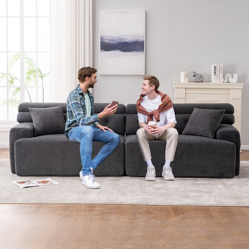 4-Seater Chenille Full Sponge Compression Combined Sofa with 2 Pillows