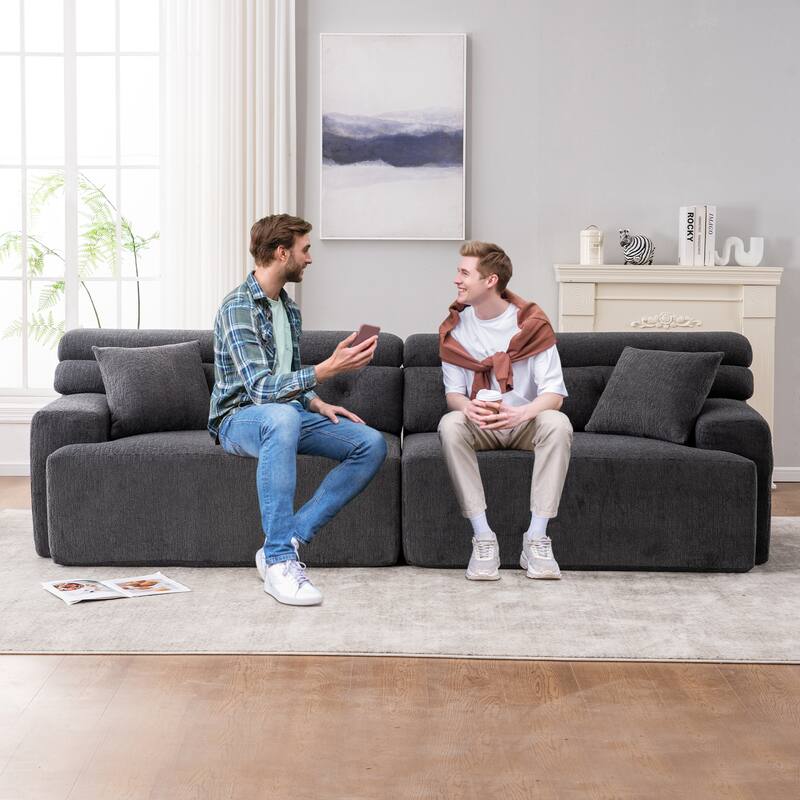 GDFStudio - Wood Grain Chenille 4-Seater 103.6" Compression Sofa