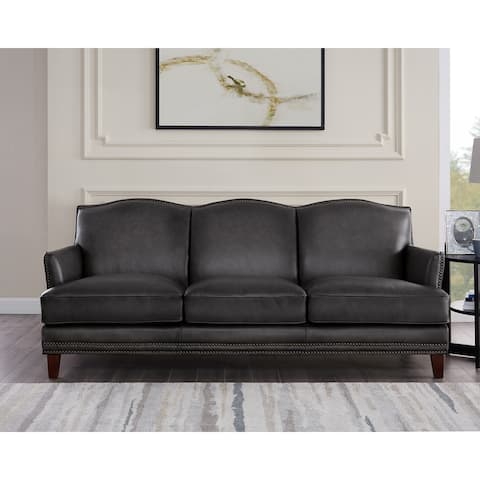 Hydeline Oxford Top Grain Leather Sofa With Feather, Memory Foam and Springs