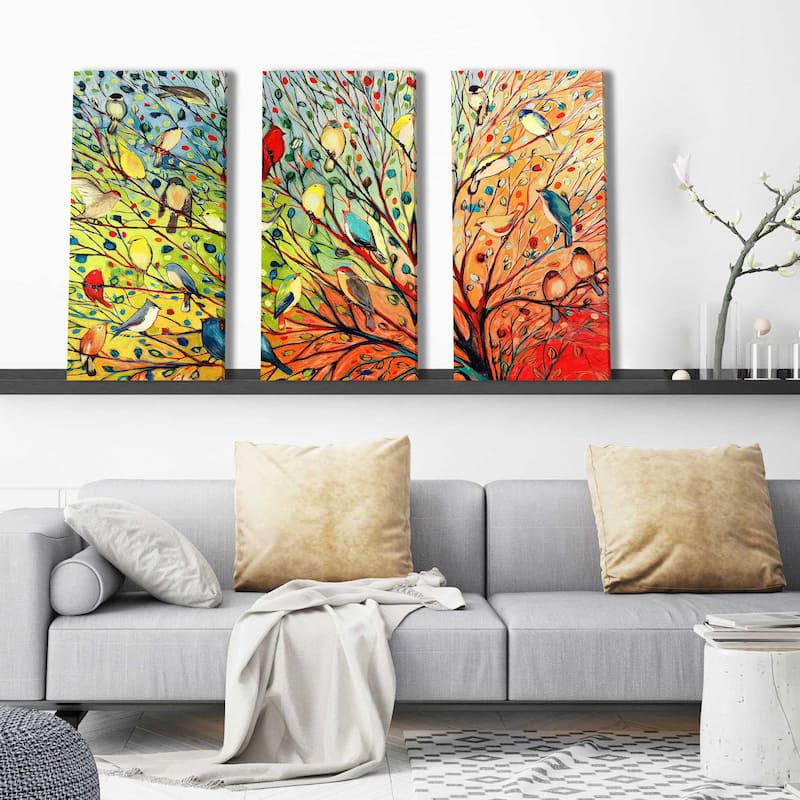 "27 Birds" by Jennifer Lommers 3 Piece Set on Canvas